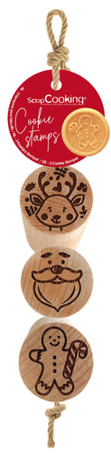 Set 3 mini sellos de madera de reno, jengibre y Papá Noel SCRAPCOOKING